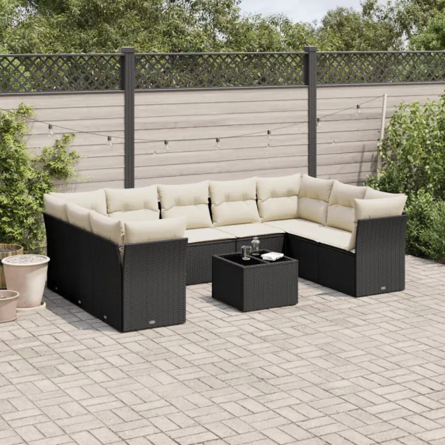 vidaXL 10-delige Loungeset met kussens poly rattan zwart, foto 2