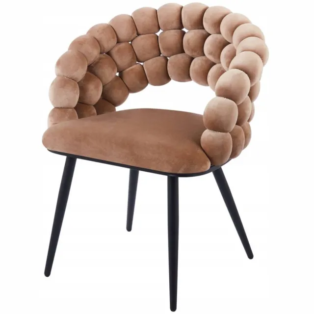 Furnitex Bubble - Eetkamerstoel - Cappuccino fluweel - Gevlochten rugleuning - Metalen poten Cappuccino;Zwart