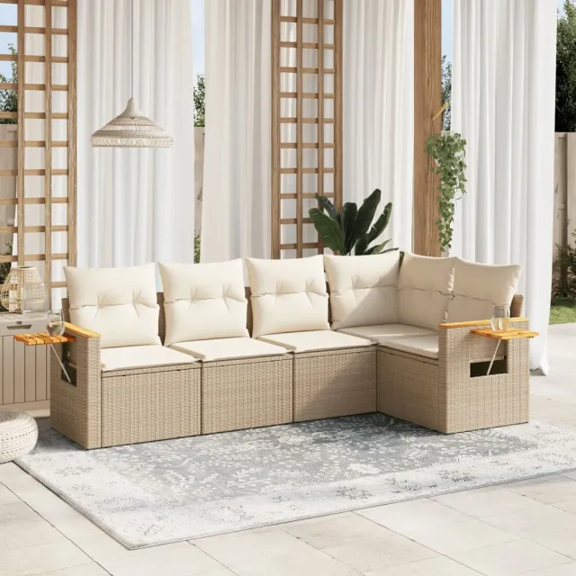 vidaXL 5-delige Loungeset met kussens poly rattan beige, foto 2