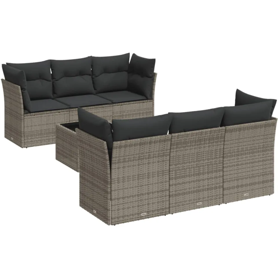 vidaXL 7-delige Loungeset met kussens poly rattan grijs