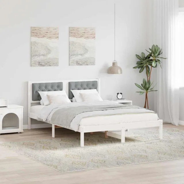 vidaXL Bedframe Lichtgrijs 150 x 200 cm Massief grenenhout Wit