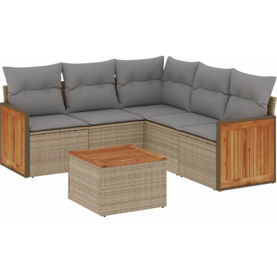 vidaXL 6-delige Loungeset met kussens poly rattan beige, foto 3