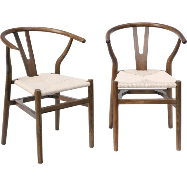 sweeek Set van 2 stoelen van hout met touw vintage - cecile verouderd bruin