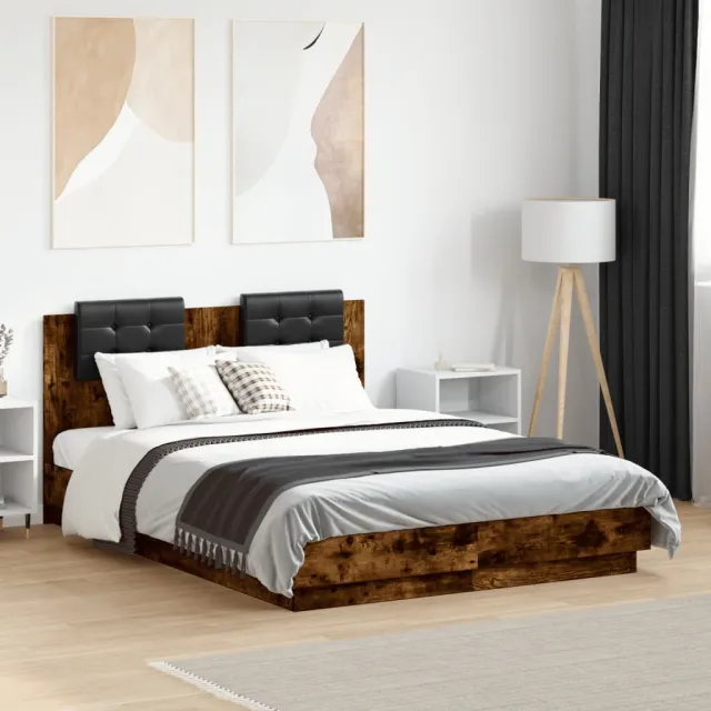 vidaXL Bedframe met hoofdeinde bewerkt hout gerookt eiken 120x190 cm