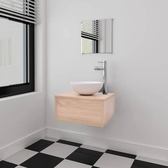 vidaXL Badkamermeubelset 4-delig met kraan en wasbak beige, foto 2