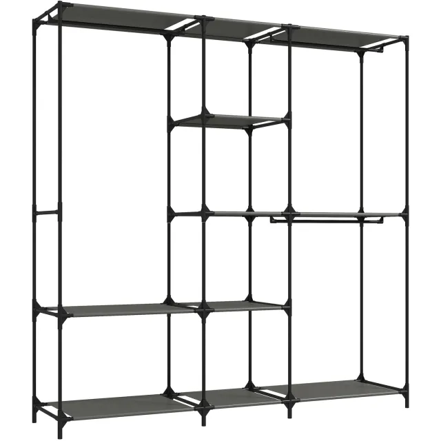 Homona Textiel kledingkast - Met 3 kledingroedes en 5 planken - 182 x 43 x 182 cm - Zwart
