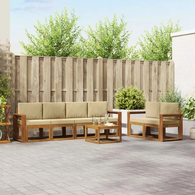 vidaXL Buiten bankenset 7 st 6-zits Natuurlijk en Beige