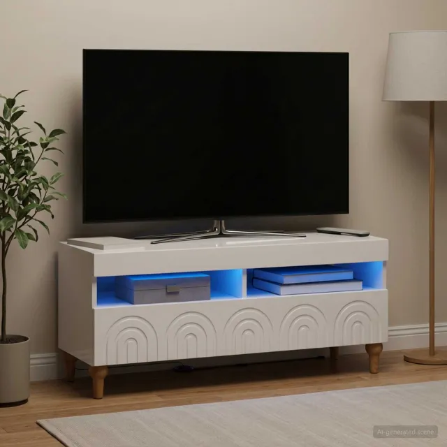 vidaXL LED tv-meubel ALKMAAR 100 x 35 x 43 cm Hoogglans Wit, foto 2
