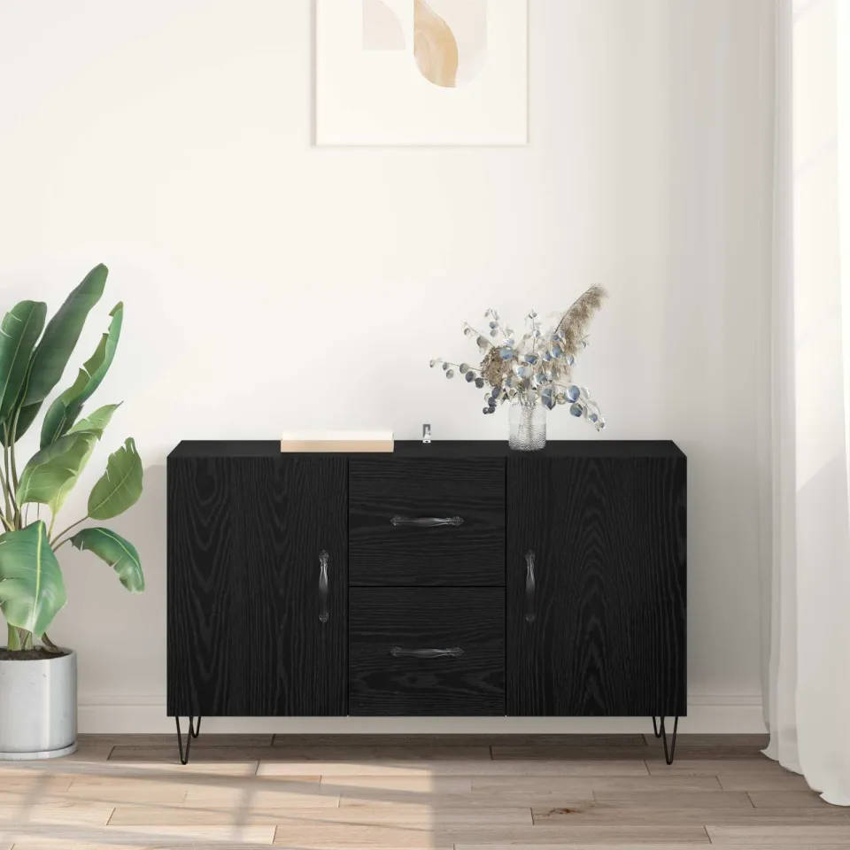 vidaXL Dressoir Zwart Eiken 100 x 36 x 60 cm Bewerkt hout, foto 4