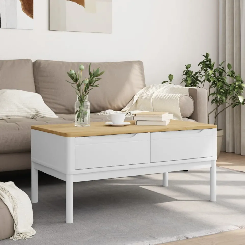 vidaXL Salontafel FLORO 99x55,5x45 cm massief grenenhout wit, foto 3