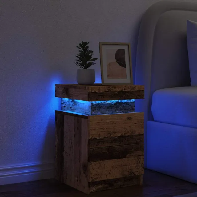 vidaXL Nachtkastje met LED 35x39x55 cm bewerkt hout oud houtkleurig bruin, foto 2