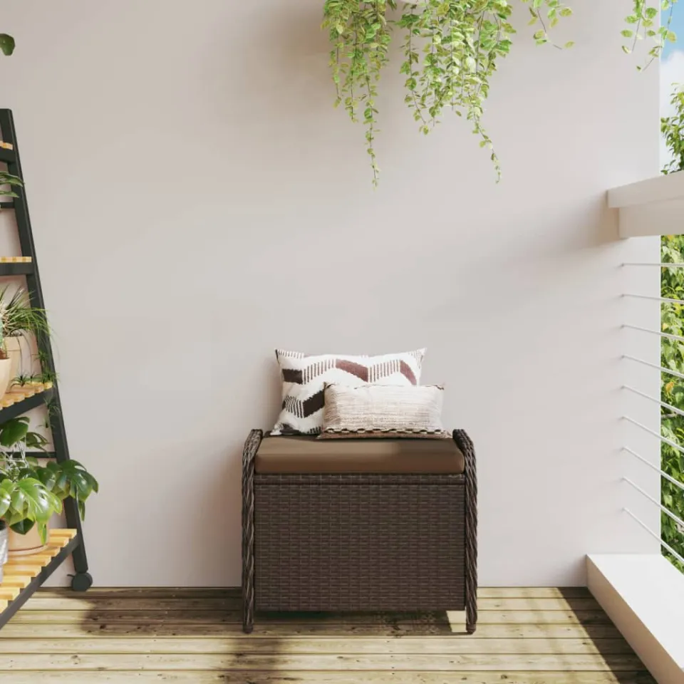 vidaXL Tuinkruk met kussen 58x46x46 cm poly rattan bruin, foto 3