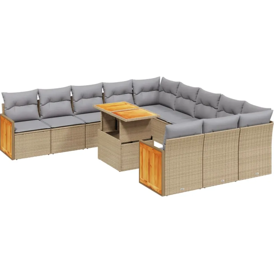 vidaXL 11-delige Tuinset met kussens poly rattan beige, foto 3