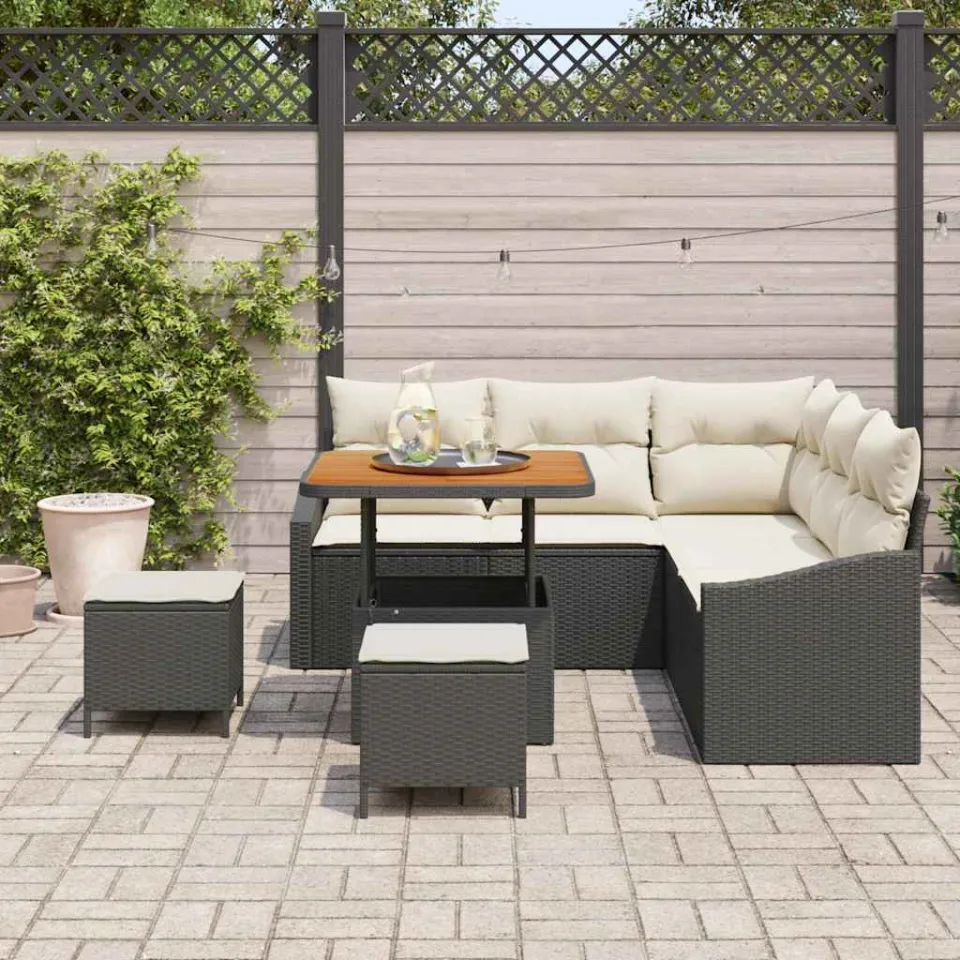 vidaXL Tuinbankenset 8 st Zwart poly rattan, foto 3