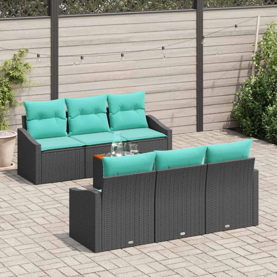 vidaXL Tuinbankenset 7 st Zwart poly rattan, foto 3