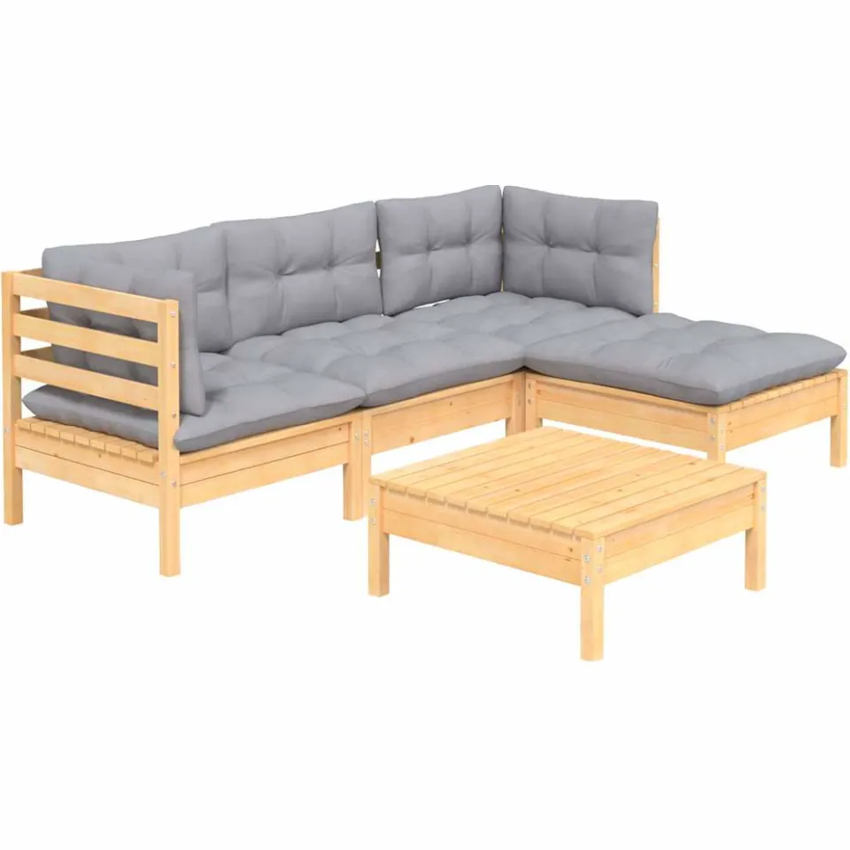 vidaXL 5-delige Loungeset met grijze kussens grenenhout Grijs