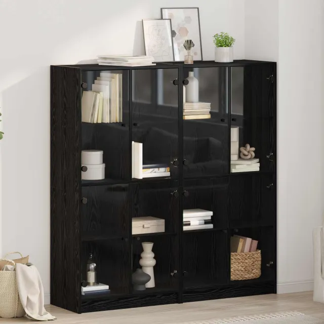 vidaXL Highboard 2 st Zwart Eiken 68 x 37 x 142 cm Bewerkt hout