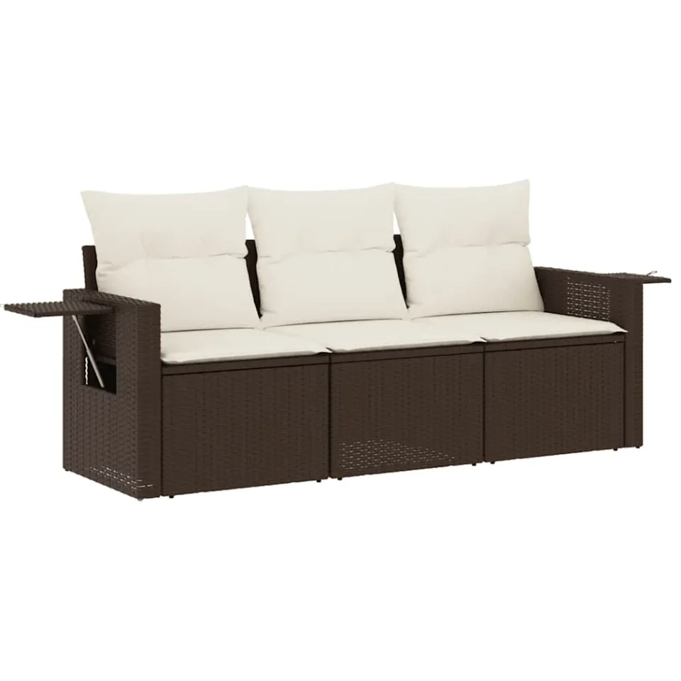 vidaXL 3-delige Loungeset met kussens poly rattan bruin, foto 3