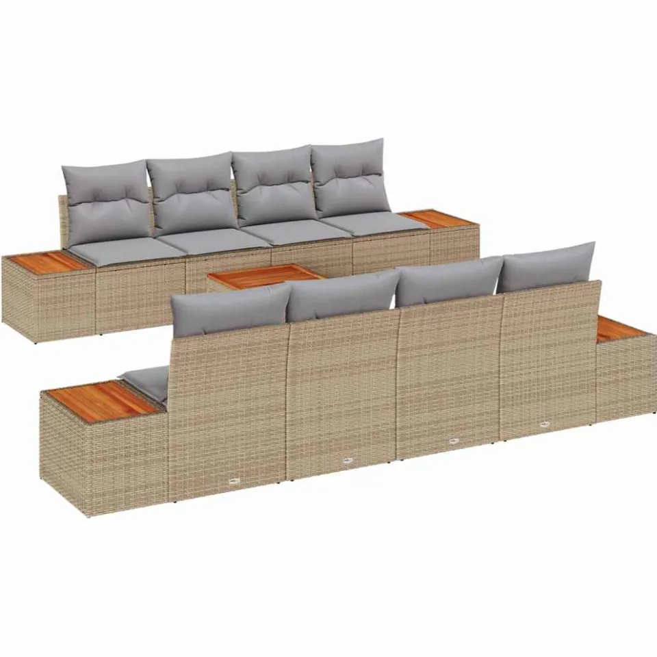 vidaXL Tuinbankenset 9 st Beige Poly riet, foto 3