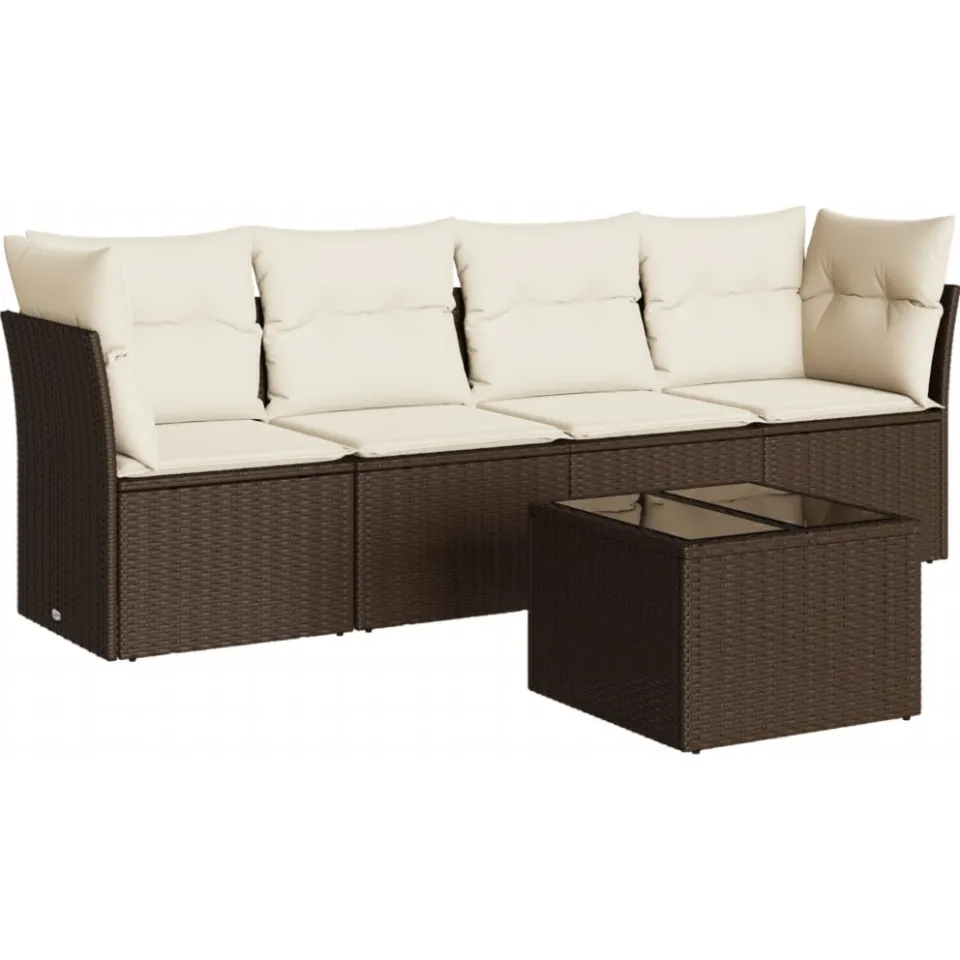 vidaXL 5-delige Loungeset met kussens poly rattan bruin, foto 3