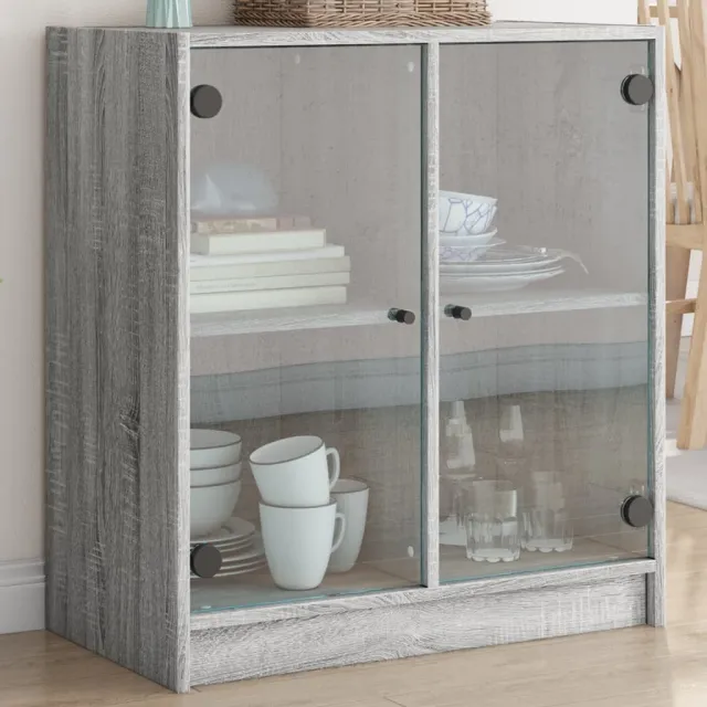 vidaXL Bijzetkast met glazen deuren 68x37x75,5 cm grijs sonoma eiken, foto 2