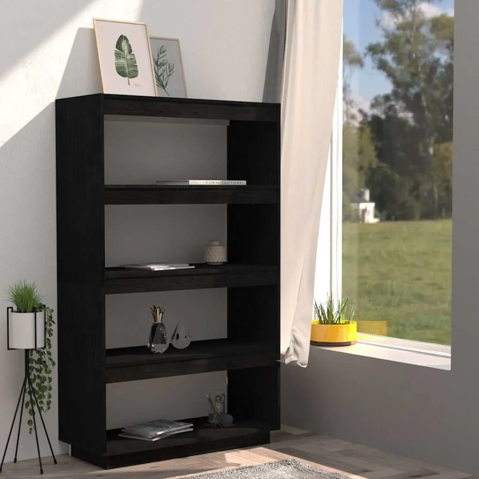 vidaXL Boekenkast/kamerscherm 80x35x135 cm massief grenenhout zwart, foto 3