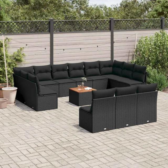 vidaXL 14-delige Loungeset met kussens poly rattan zwart, foto 2