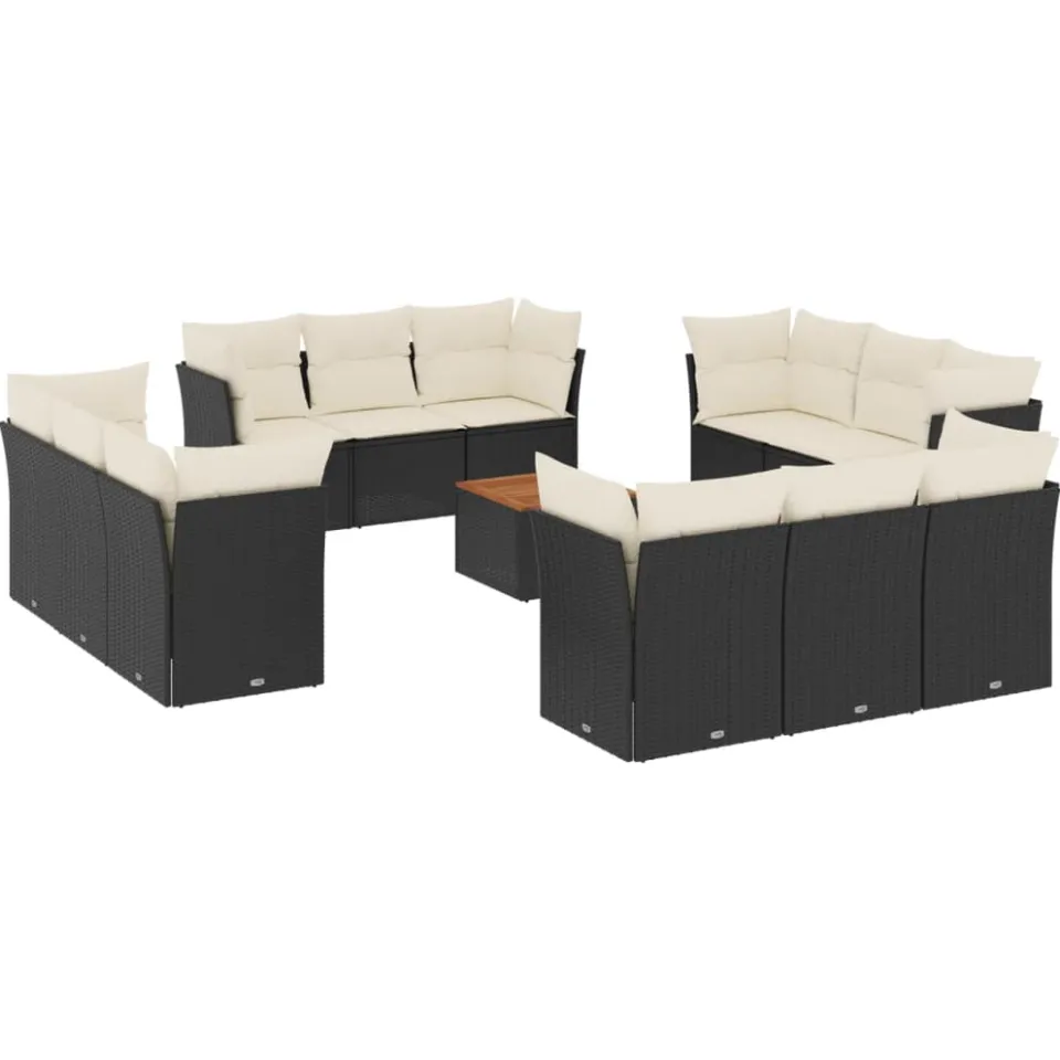 vidaXL 13-delige Loungeset met kussens poly rattan zwart
