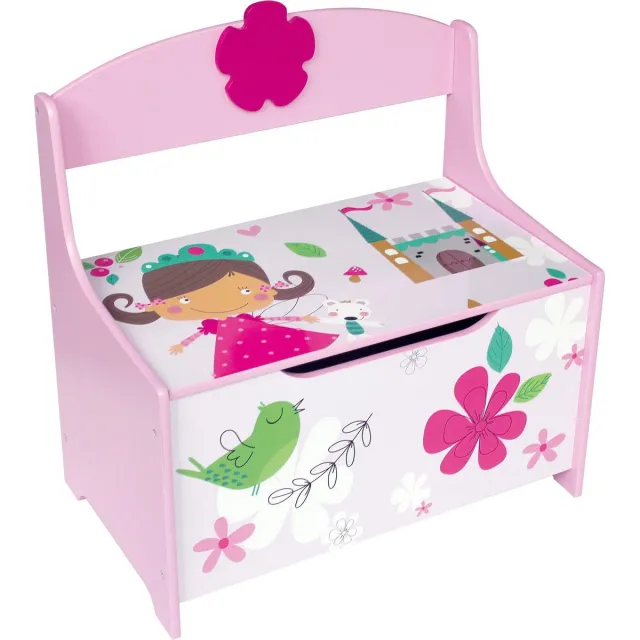Playwood Houten gekleurde speelgoedkist Prinses - Opbergkist - Speelgoedbank Roze