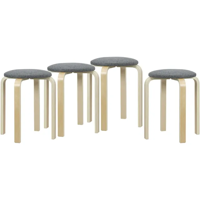 Homona Stapelbare krukken - Set van 4 - Met gestoffeerde zitting en berkenmultiplex onderstel - Met viltglijders - Ø40 x 45 cm - Grijs/Naturel