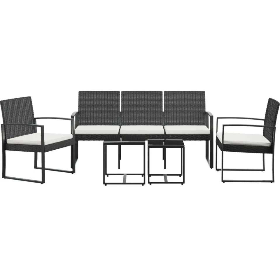 vidaXL 5-delige Tuinset met kussens polypropeen rattan zwart
