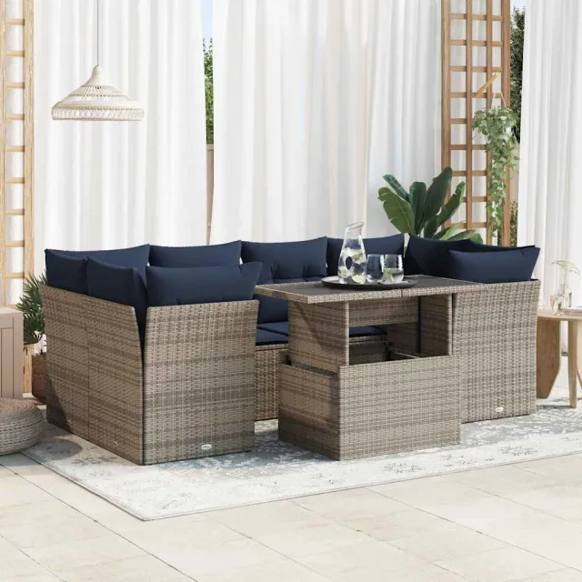 vidaXL 7-delige Loungeset met kussens poly rattan acacia grijs, foto 2