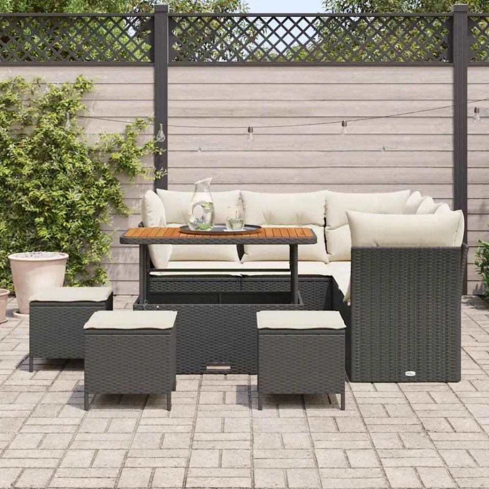 vidaXL Tuinbankenset 9 st Zwart poly rattan, foto 3