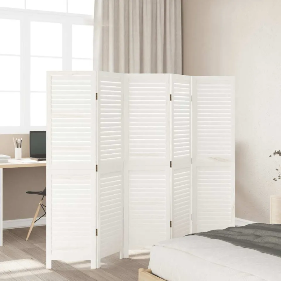 vidaXL Kamerscherm met 5 panelen massief paulowniahout retro wit, foto 3