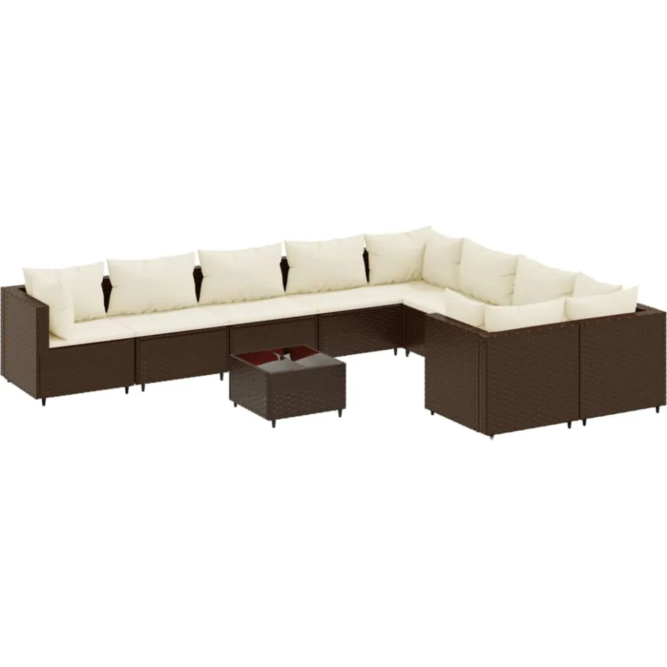 vidaXL 10-delige Loungeset met kussens poly rattan bruin