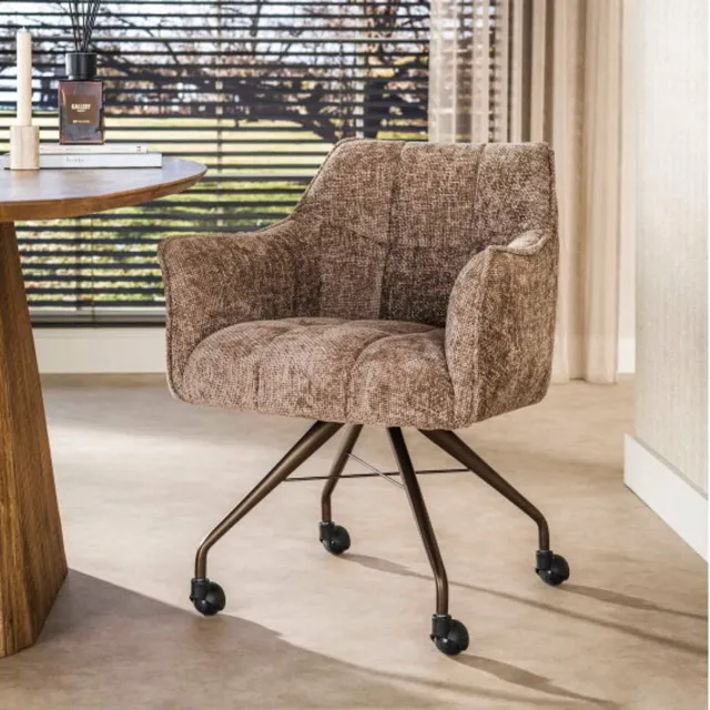 Meubelplaats Eetkamerstoel Raster met wieltjes hoven - champagne - bruin onderstel - eetkamerstoelen set van 2