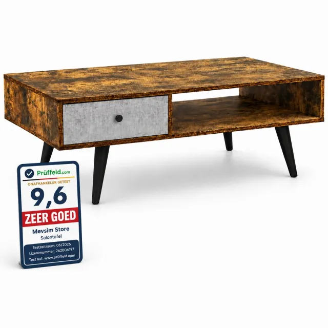 Lina Salontafel - Industrieel - Salontafel met Lade - Houtmateriaal Bruin Wit