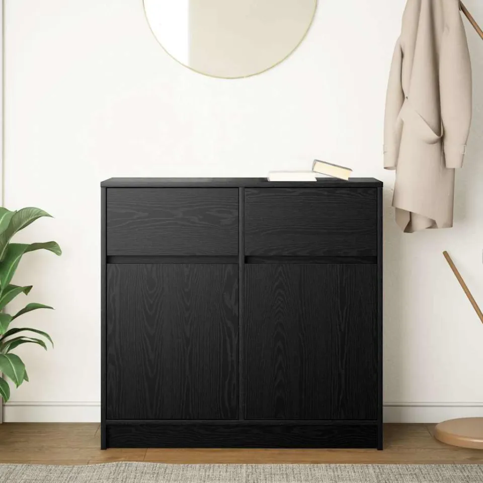 vidaXL Dressoir met lade 80x34x76 cm spaanplaat zwart eikenkleurig, foto 3