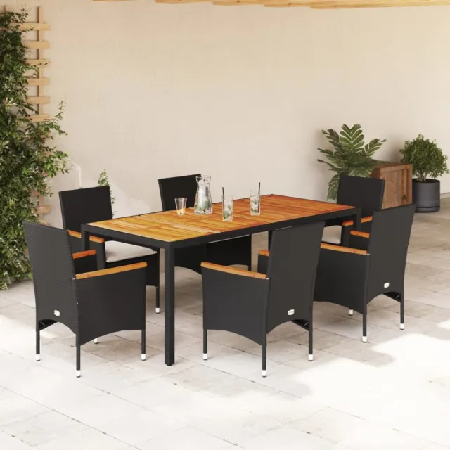 vidaXL 7-delige Tuinset met kussens poly rattan en acaciahout zwart, foto 2