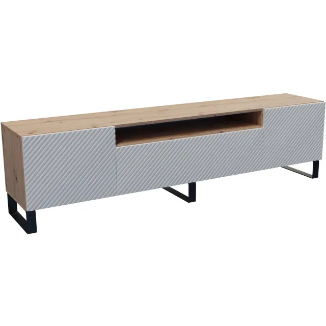 Margaret Hadas24 TV-kast Nicole III, woonwand, lowboard, tv-standaard, woonwand, woonkamer, tv-board, woonkamermeubels, televisie, highboard, TV-kast, tv-lowboard, 200 cm, 3 deuren, wit, bruin