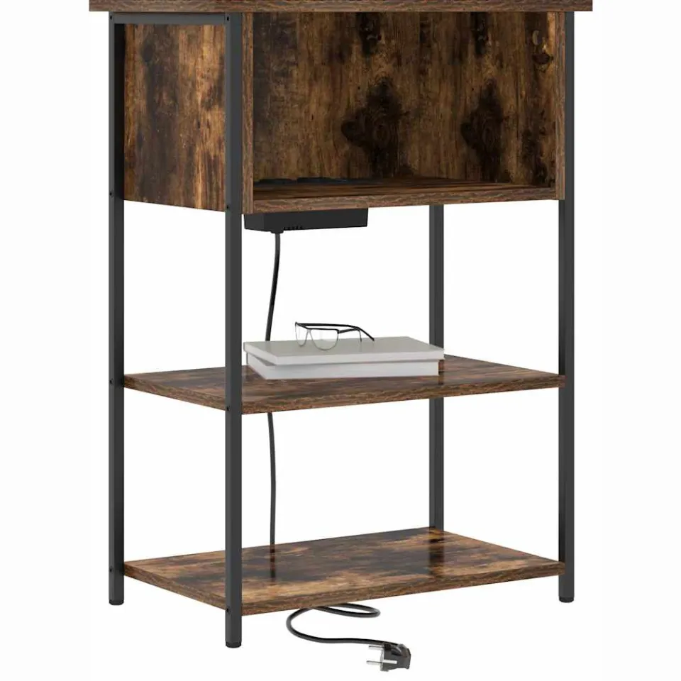 vidaXL Nachtkastje Gerookt eiken 55 x 31 x 76 cm Bewerkt hout Bruin