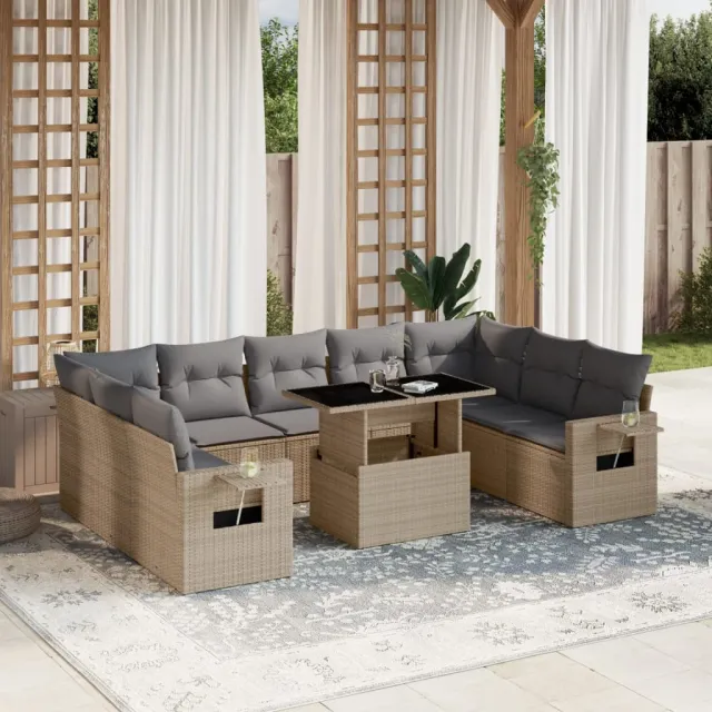 vidaXL 10-delige Loungeset met kussens poly rattan beige, foto 2