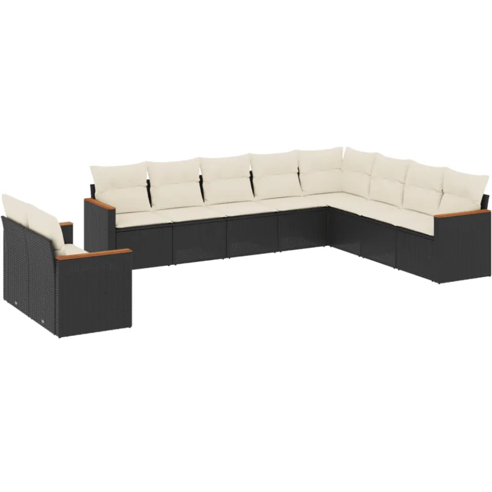 vidaXL 10-delige Loungeset met kussens poly rattan zwart
