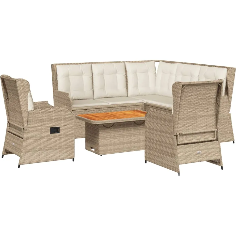 vidaXL 6-delige Loungeset met kussens poly rattan beige, foto 3
