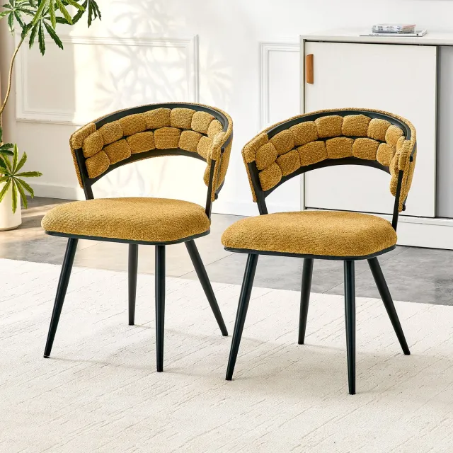 REDOM Eetkamerstoelen Set Van 2 - Ergonomische Rugleuning - Modern - Metaal en Fluweel - Zwart Geel Zwart, Geel