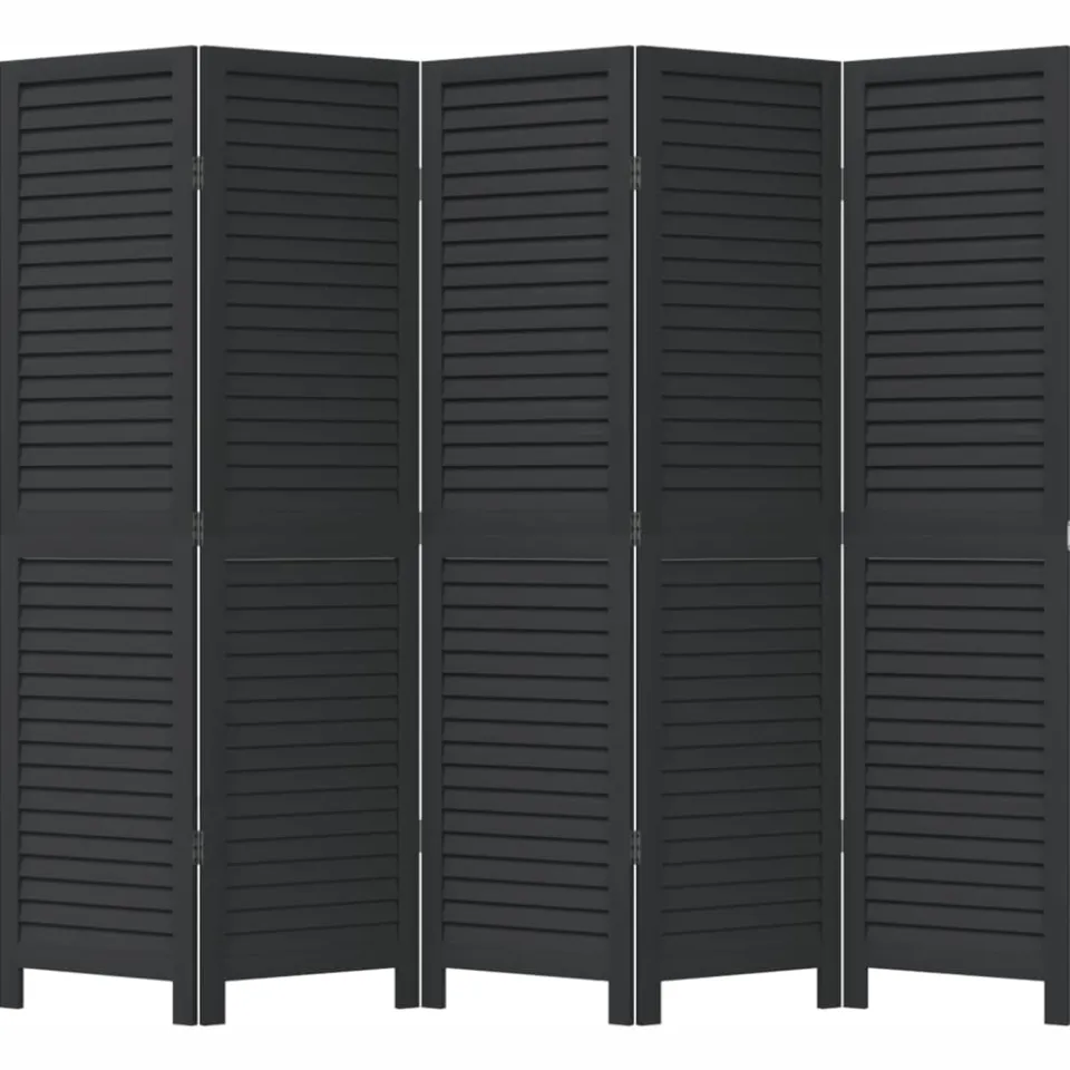 vidaXL Kamerscherm met 5 panelen massief paulowniahout zwart, foto 4