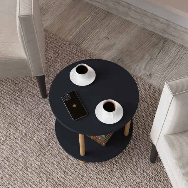 en.casa Bijzettafel Ves rond met onderblad Ø42x49 cm grijs en houtkleurig [en.casa]