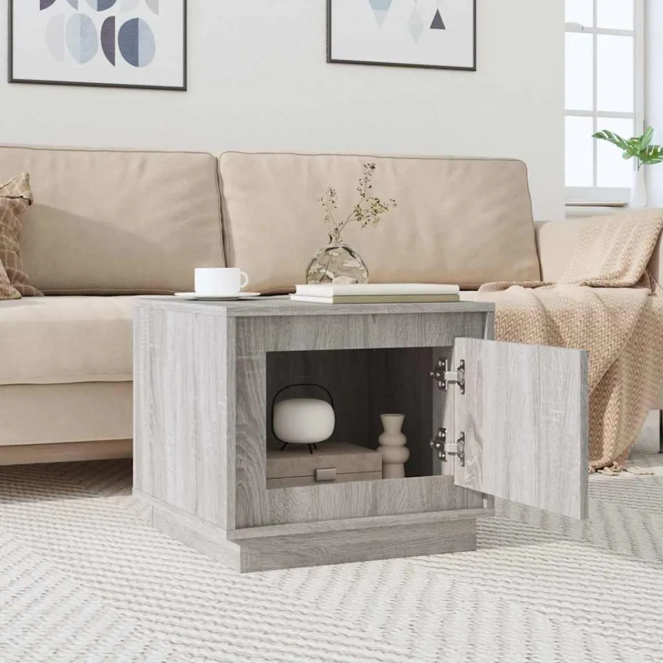 vidaXL Salontafel 51x50x44 cm bewerkt hout grijs sonoma eikenkleurig, foto 3