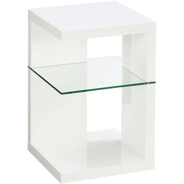 Unyqoos Compact hoogglans wit bijzettafel met glazen plank en eenvoudig onderhoud
