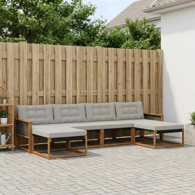 vidaXL Buiten bankenset 6 st 6-zits Naturel en lichtgrijs
